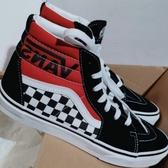 VANS Off The Wall Sk8-Hi Checkered black red Sneaker, Youth 7Y / Women's 8.5 - Picture 2 of 11